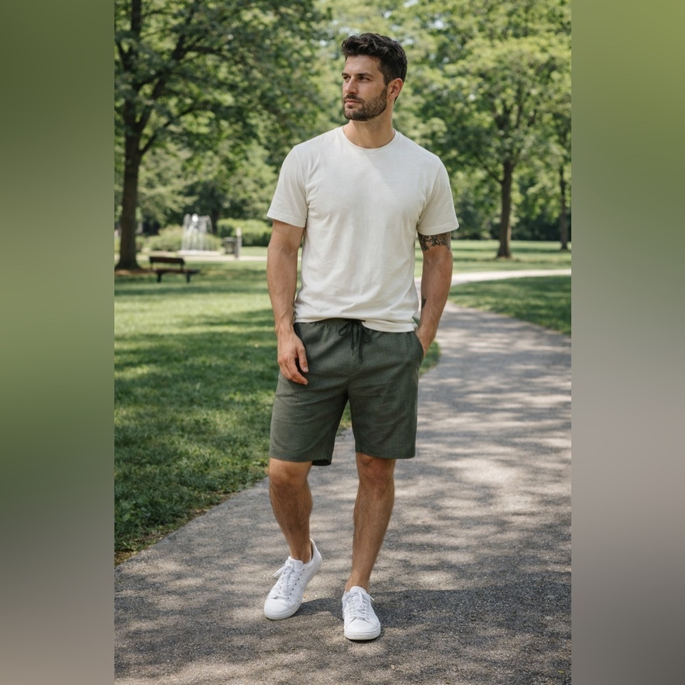 🩳 Copper & Oak Men’s Olive Green Drawstring Shorts | Casual Lounge Summer